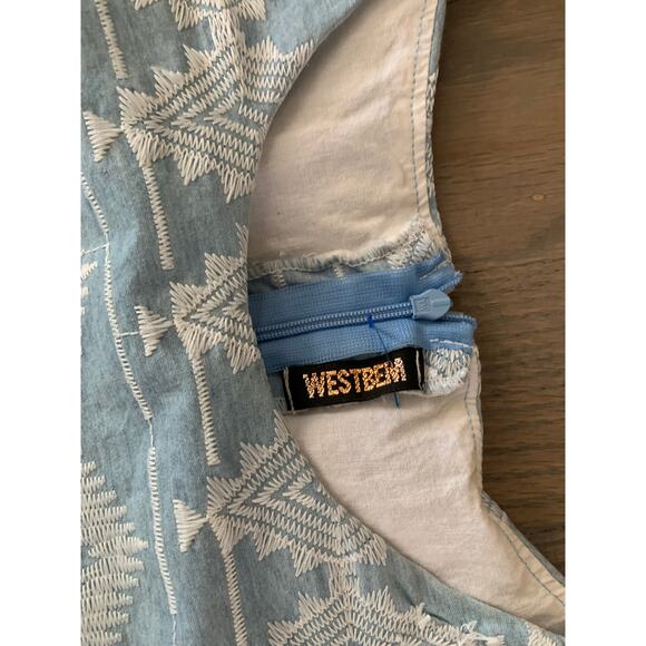 Blue-White Midi Dress, Fit and Flare, Westbem, Short Sleeve, ~ 220713-MEL 10 - Picture 6 of 10